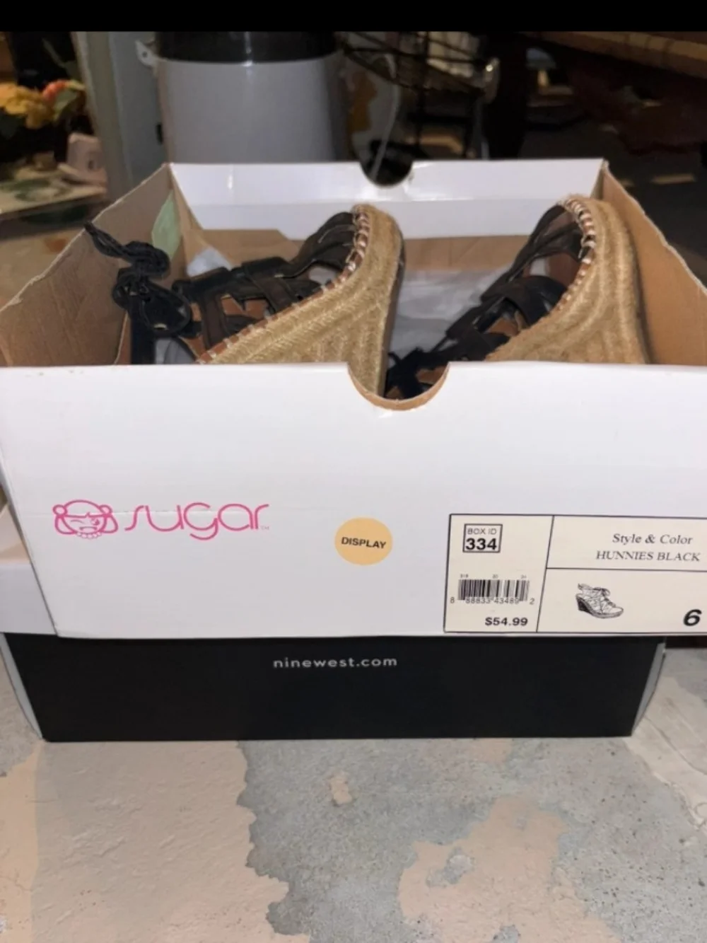 Sugar Black and Tan Espadrille Wedge Sandals